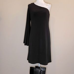 One shoulder, Boston Proper/Andrea Behar, asymmetric neckline, black dress, Sz S